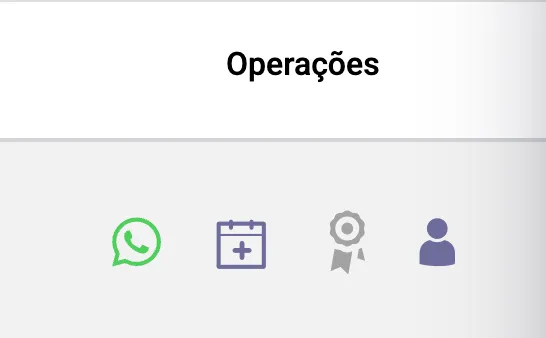 Coluna Operações na lista de clientes: WhatsApp, novo agendamento, vender plano e ficha do cliente