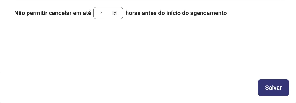 Rodapé da janela Meus agendamentos com o campo de horas preenchido e o botão Salvar
